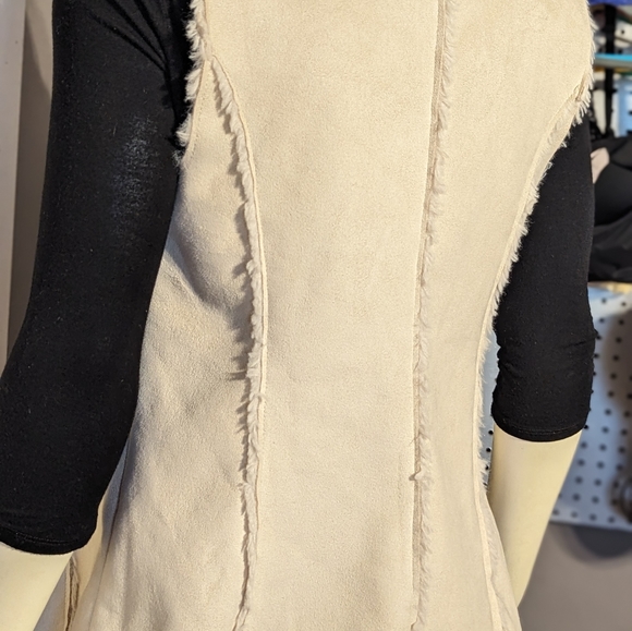 Knox Rose beige champagne faux fur collar jacket vest small winter flattering - Picture 6 of 13